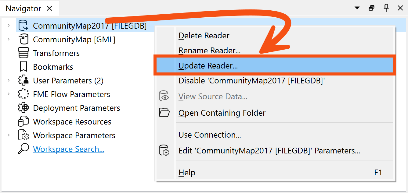 Updating a reader from the Navigator